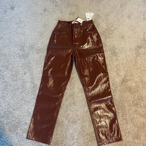 Brown Abercrombie and Fitch curve love ultra high rise straight leather pant